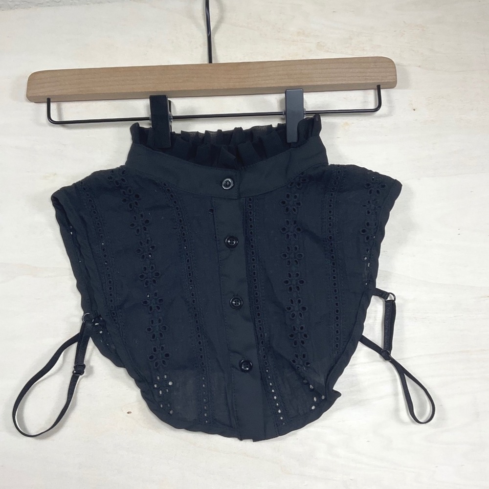 Black Eyelet Lace Dickey Collar Ruffle High Neck Detachable Faux Collar